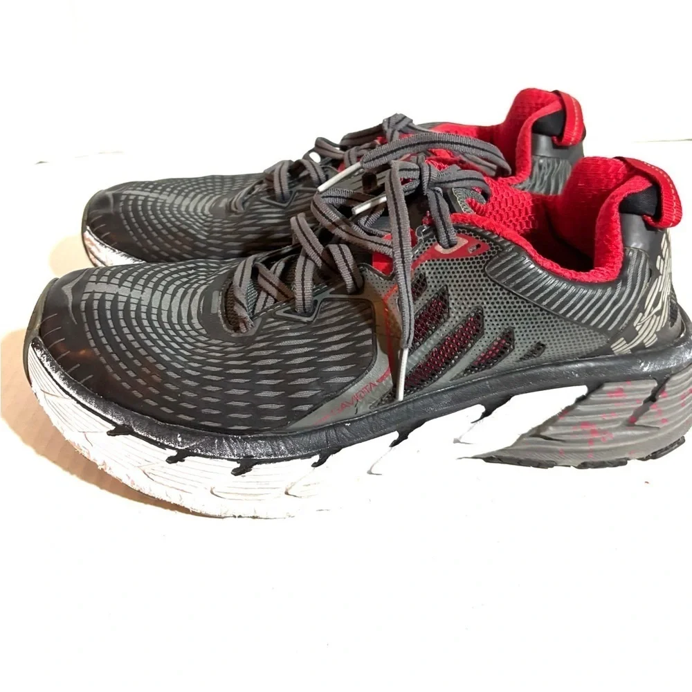 Hoka One Black gray and Red sneakers US size 8